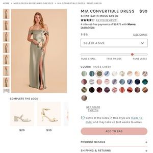 NWT Birdy Grey Medium Moss Green Satin Mia Dress